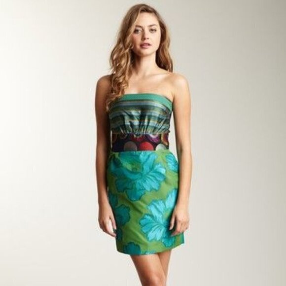 Desigual La Gardienne Green Floral Jacquard Strapless Cocktail Dress - Picture 1 of 11